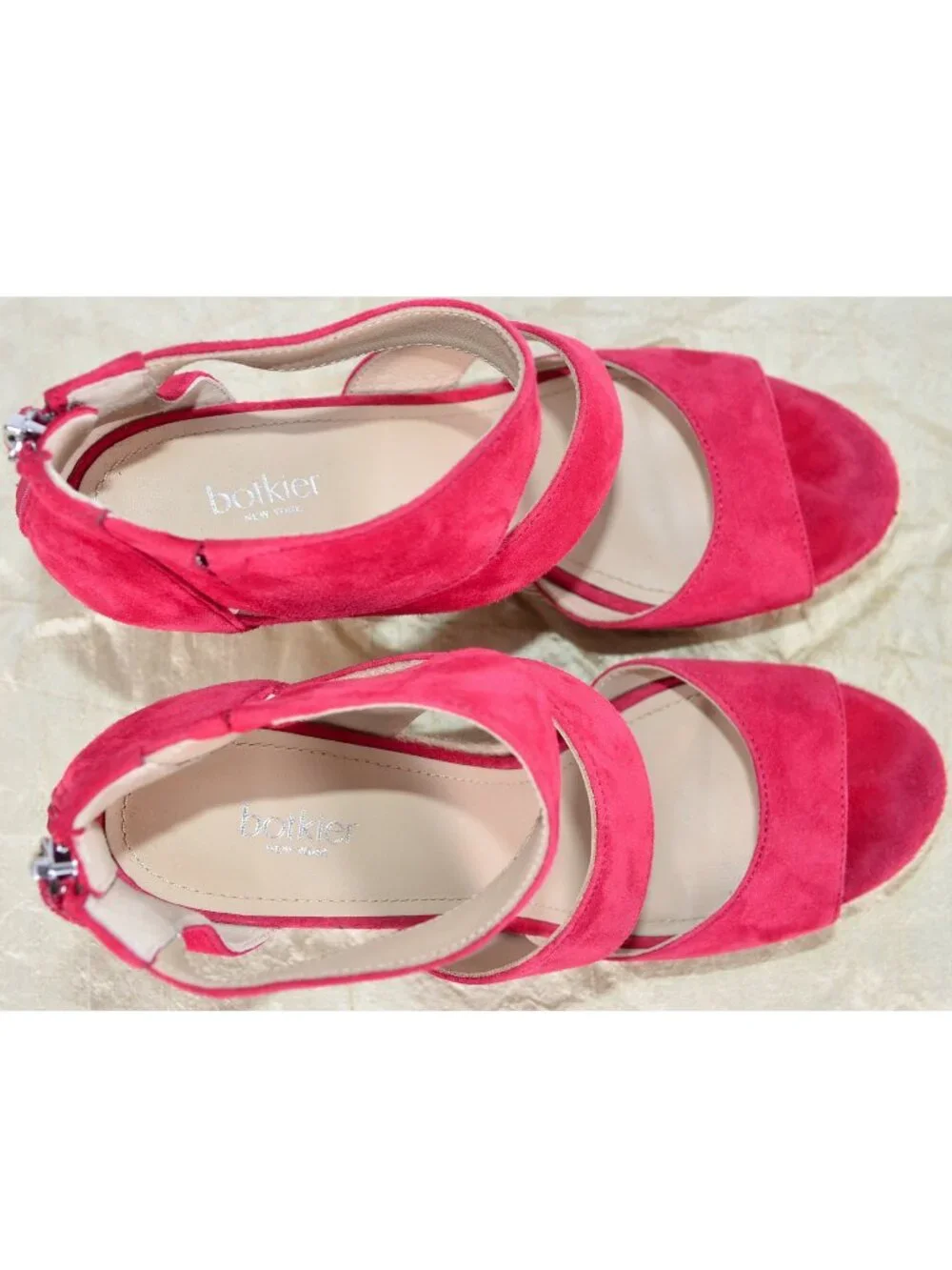 Botkier Julian Suede Leather Cherry Red Wedge Espadrille Sandal Size 6